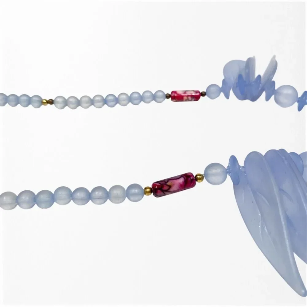 Vintage Frosted Acrylic Necklace Blue Chunky Beaded Leaf Shapes Retro Unique MCM
